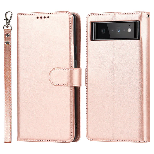 R61 Texture Felled Seam Shockproof Leather Case Wallet Stand Flip Phone Cover with Strap for Google Pixel 6