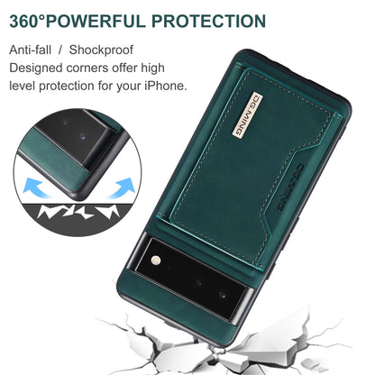 DG.MING M2 Series Shockproof Anti-scratch Magnetic Wallet Design Hybrid Case with Kickstand for Google Pixel 6 Pro