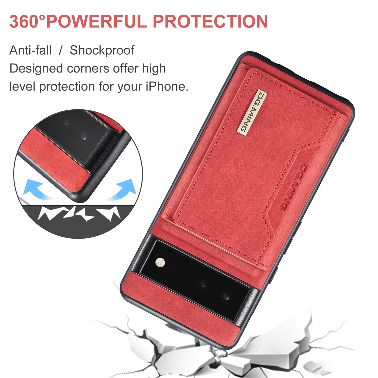 DG.MING M2 Series Shockproof Anti-scratch Magnetic Wallet Design Hybrid Case with Kickstand for Google Pixel 6 Pro