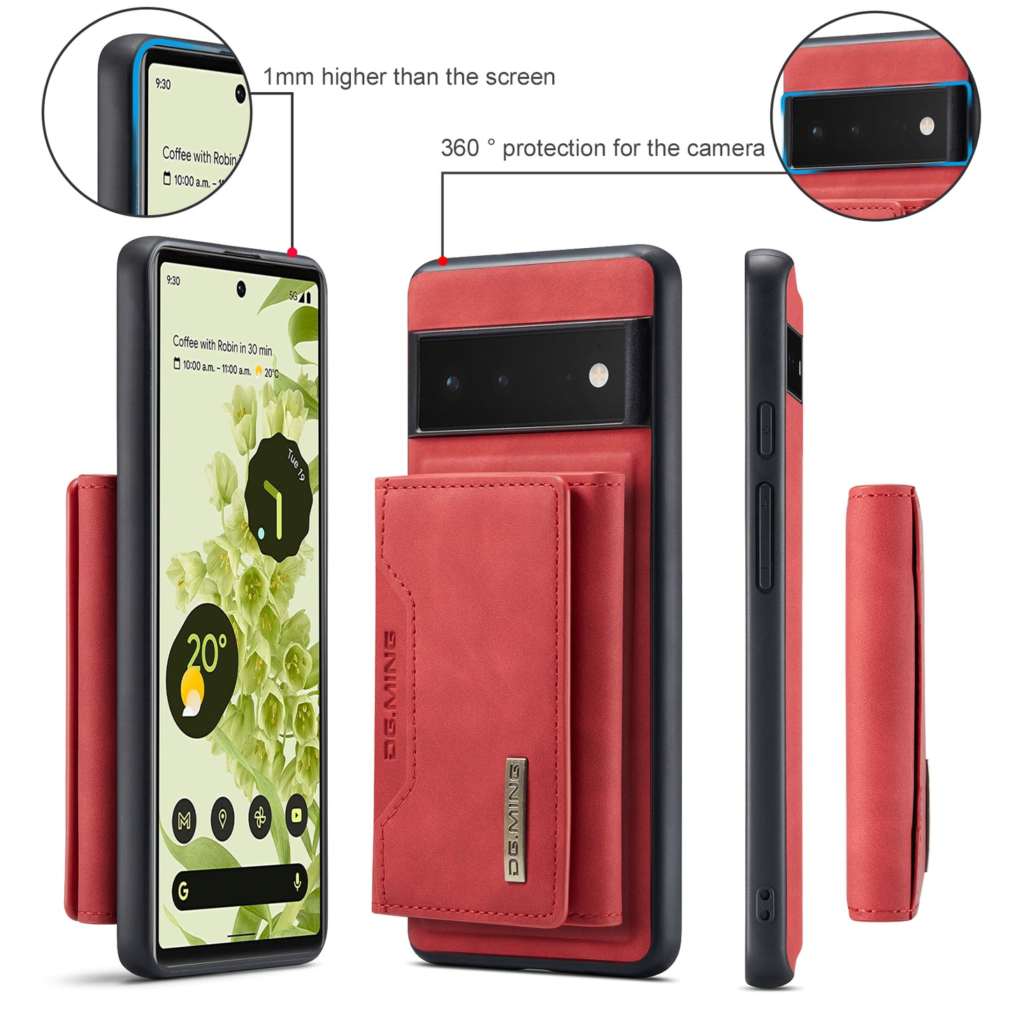 DG.MING M2 Series Shockproof Anti-scratch Magnetic Wallet Design Hybrid Case with Kickstand for Google Pixel 6 Pro