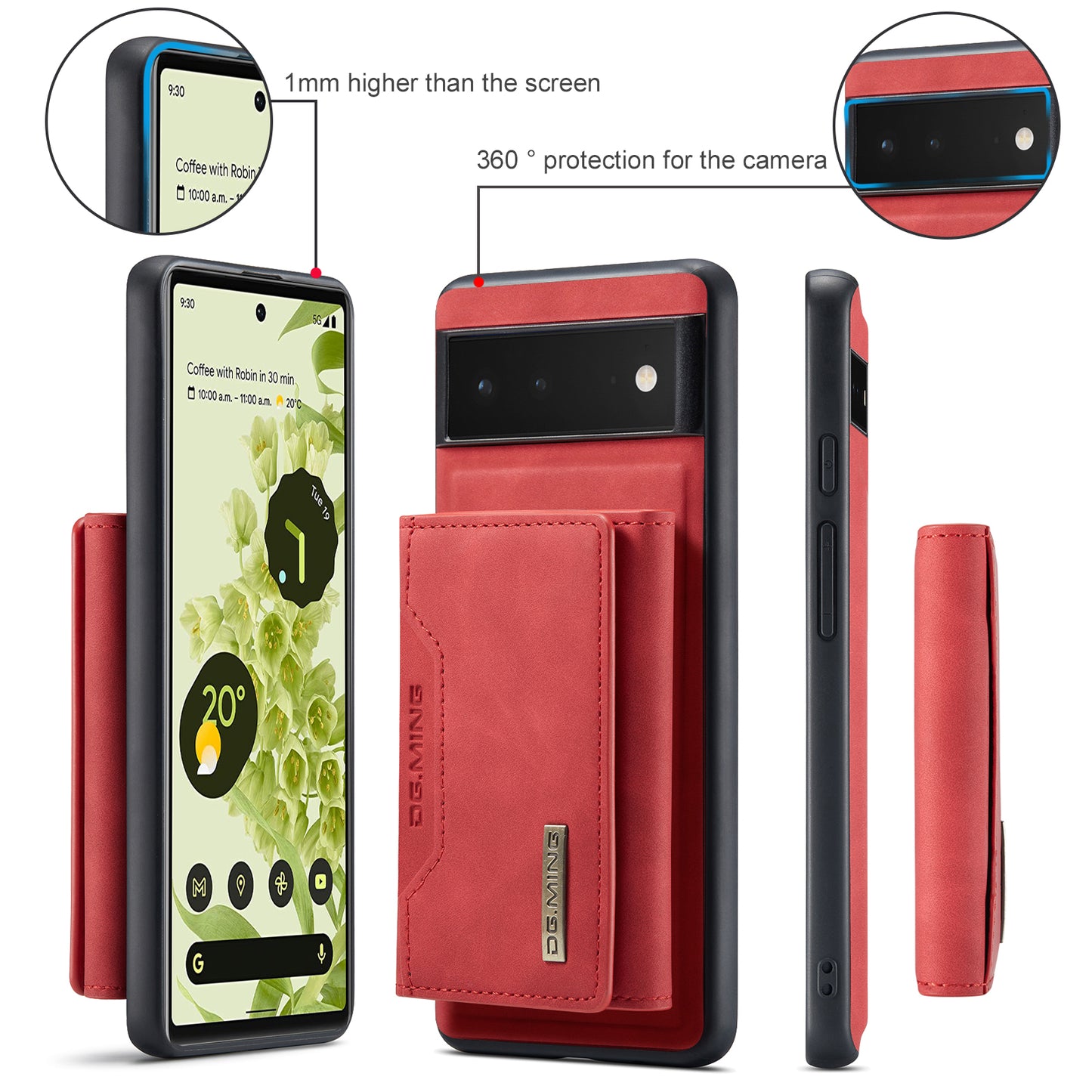 DG.MING M2 Series Multi Card Slots Anti-fall Magnetic Wallet Design Hybrid Case with Kickstand for Google Pixel 6