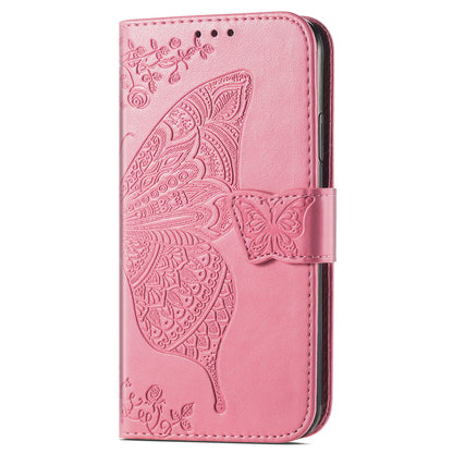 For Google Pixel 6a Butterfly Flower Imprinted PU Leather Wallet Flip Case with Stand and Strap