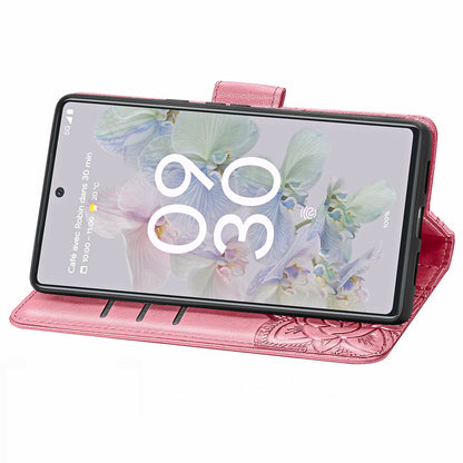 For Google Pixel 6a Butterfly Flower Imprinted PU Leather Wallet Flip Case with Stand and Strap