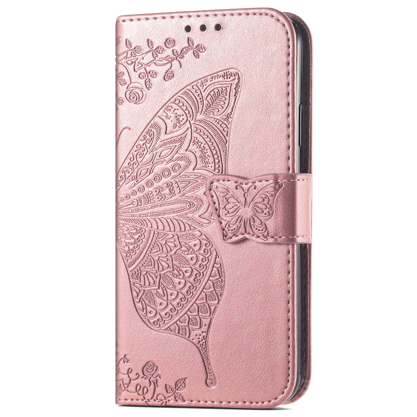 For Google Pixel 6a Butterfly Flower Imprinted PU Leather Wallet Flip Case with Stand and Strap