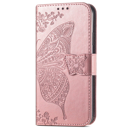 For Google Pixel 6a Butterfly Flower Imprinted PU Leather Wallet Flip Case with Stand and Strap