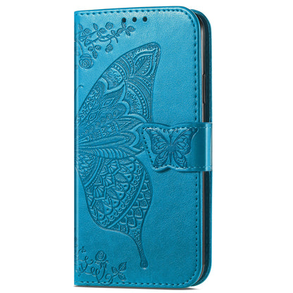 For Google Pixel 6a Butterfly Flower Imprinted PU Leather Wallet Flip Case with Stand and Strap