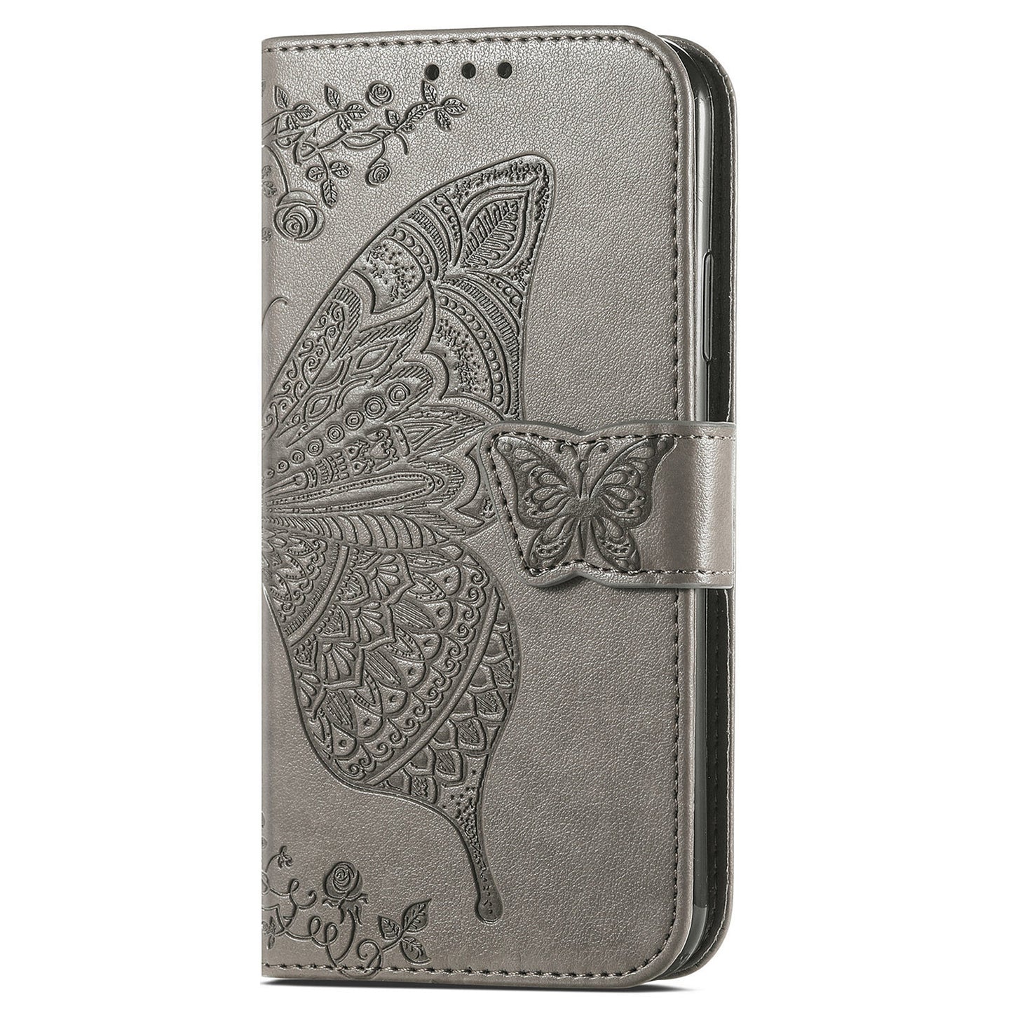 For Google Pixel 6a Butterfly Flower Imprinted PU Leather Wallet Flip Case with Stand and Strap