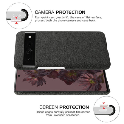 For Google Pixel 7 Pro Solid Color Cloth Texture Protective Shell Anti-scratch Hard PC Phone Case