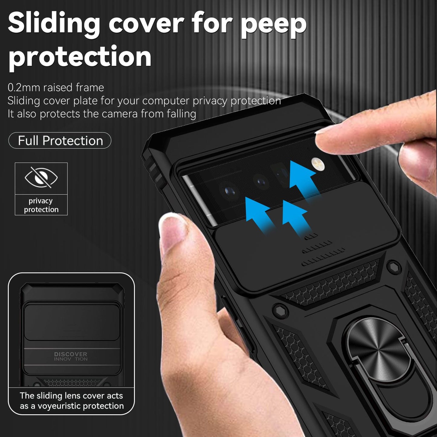 For Google Pixel 6 Pro Shockproof Phone Protection Case Ring Kickstand Hybrid PC + TPU Shell with Slide Camera Protection Cover