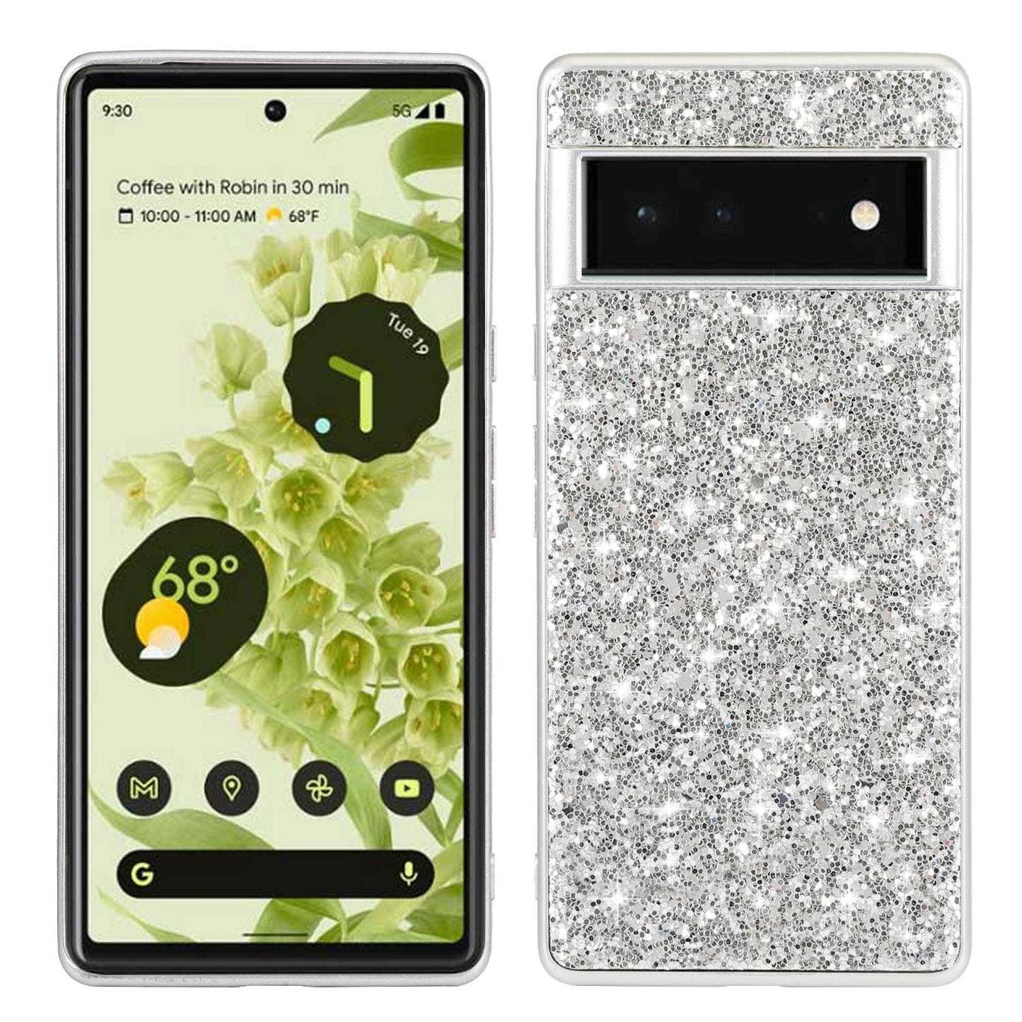 For Google Pixel 7 Pro Shiny Glitter Sequins Electroplating Phone Case TPU Bumper + PC Back Cover