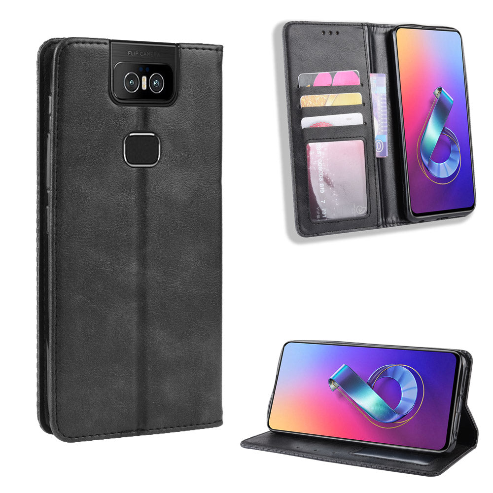 Vintage Style PU Leather Wallet Phone Cover for Asus Zenfone 6 ZS630KL/Zenfone 6z/Zenfone 6 2019