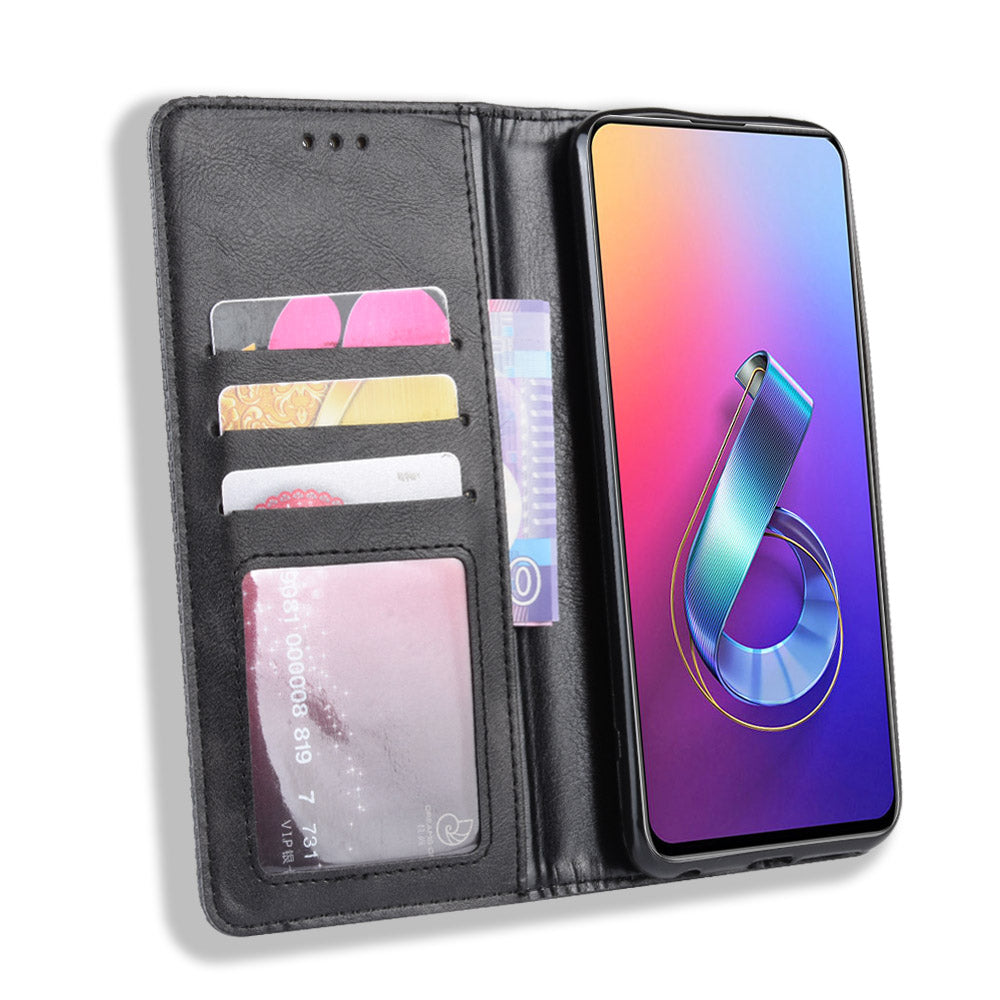 Vintage Style PU Leather Wallet Phone Cover for Asus Zenfone 6 ZS630KL/Zenfone 6z/Zenfone 6 2019