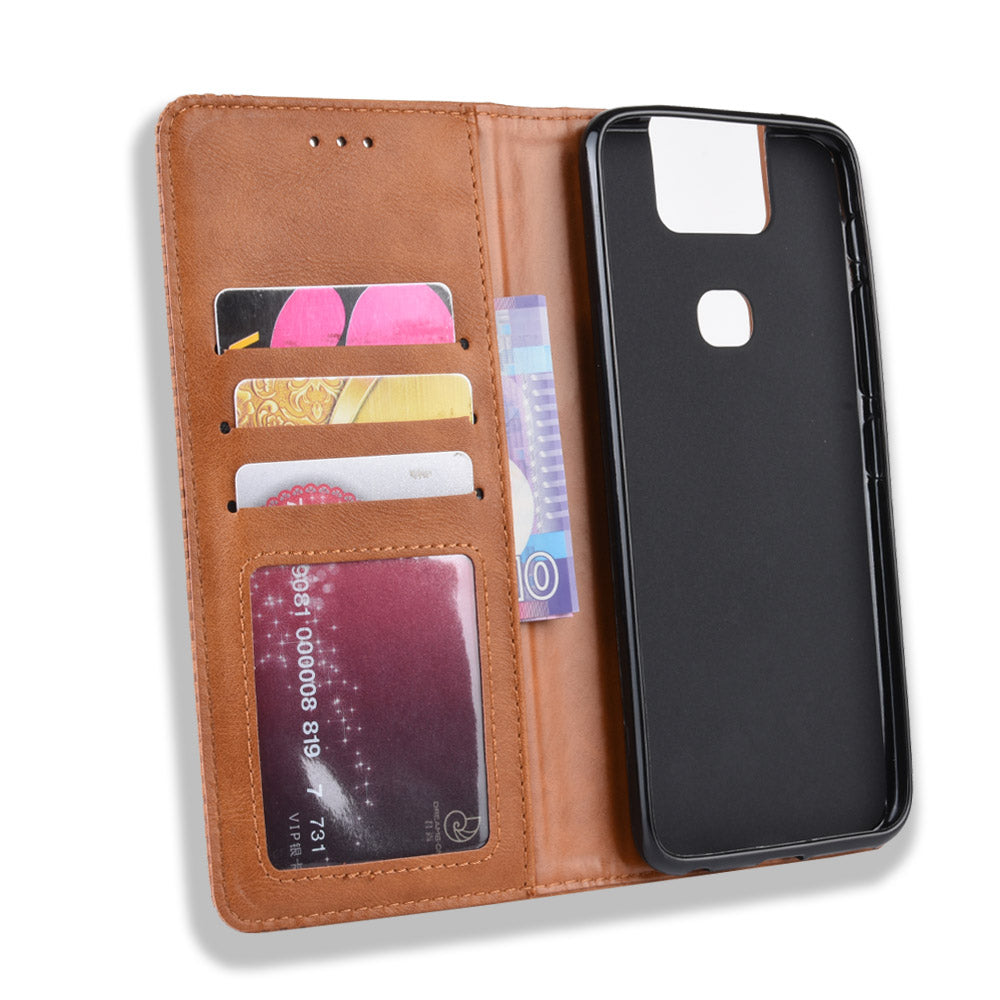 Vintage Style PU Leather Wallet Phone Cover for Asus Zenfone 6 ZS630KL/Zenfone 6z/Zenfone 6 2019