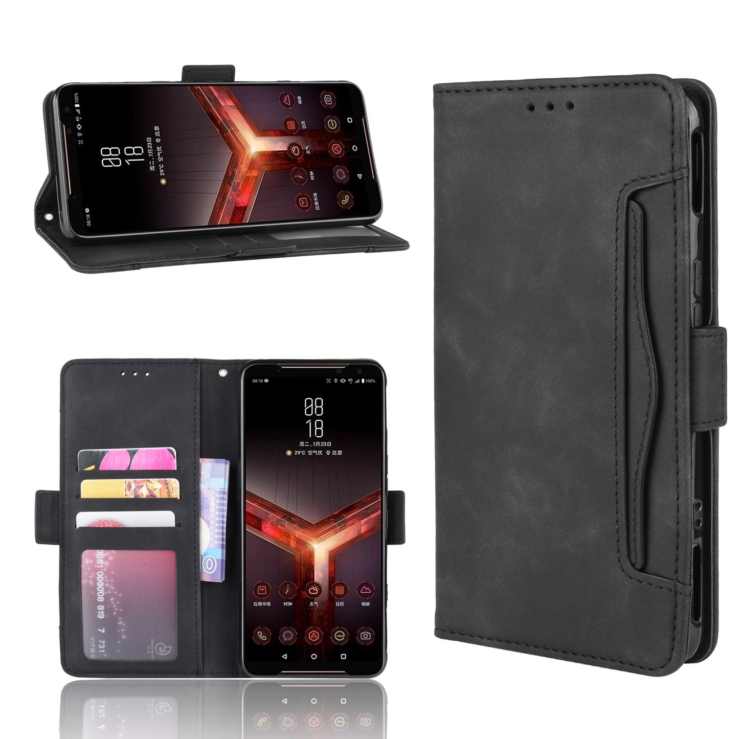 PU Leather Phone Case Covering with Card Slots for Asus ROG Phone II ZS660KL