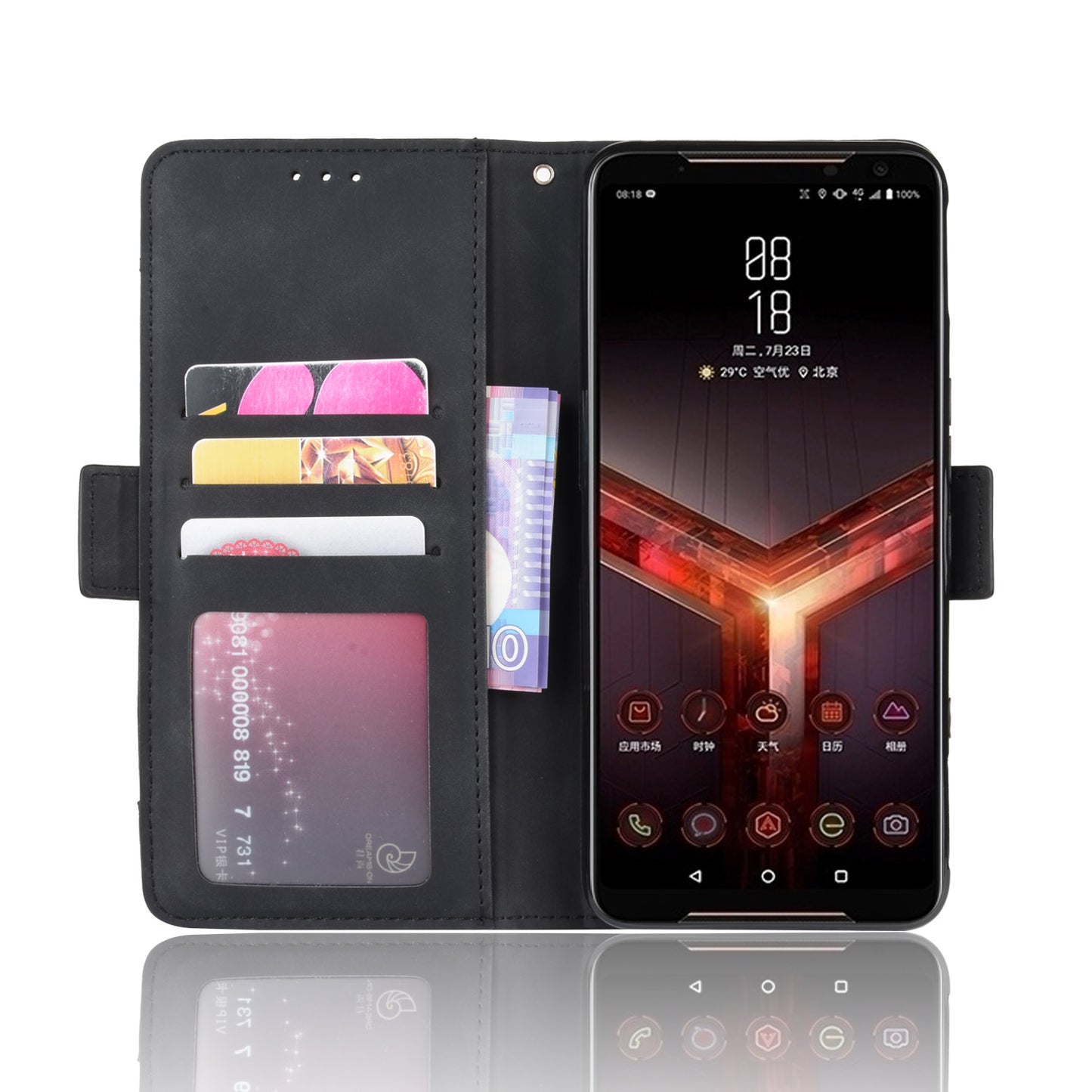 PU Leather Phone Case Covering with Card Slots for Asus ROG Phone II ZS660KL