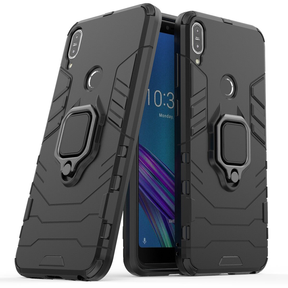 Cool Armor Guard Ring Holder Kickstand PC TPU Hybrid Cell Phone Case for Asus ZenFone Max Pro (M1) ZB602KL