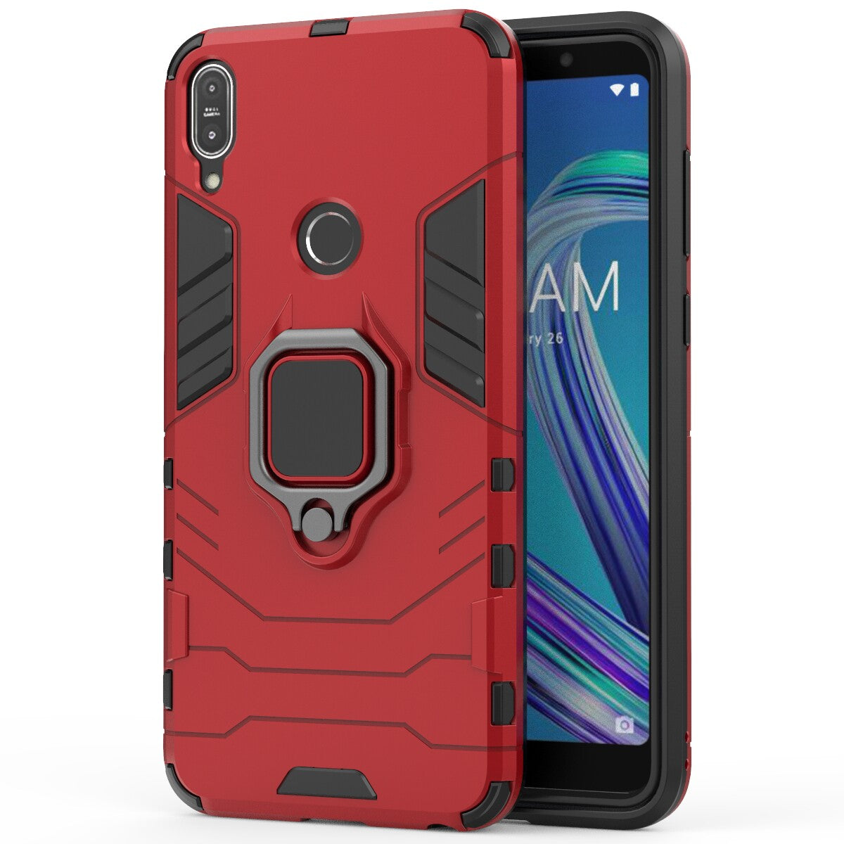 Cool Armor Guard Ring Holder Kickstand PC TPU Hybrid Cell Phone Case for Asus ZenFone Max Pro (M1) ZB602KL