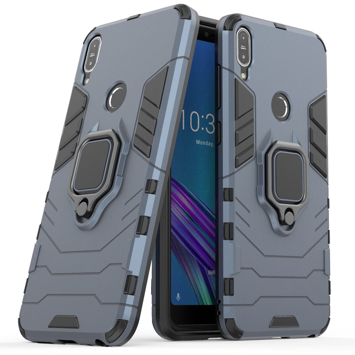 Cool Armor Guard Ring Holder Kickstand PC TPU Hybrid Cell Phone Case for Asus ZenFone Max Pro (M1) ZB602KL