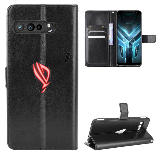 Crazy Horse Texture Wallet Stand Leather Phone Case with Logo Hole for Asus ROG Phone 3/ZS661KS/ROG Phone 3 Strix