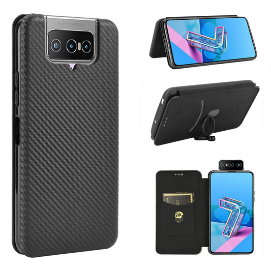 Auto-absorbed Carbon Fiber Texture Stand Leather Case with Card Slot for Asus Zenfone 7 ZS670KS/7 Pro ZS671KS