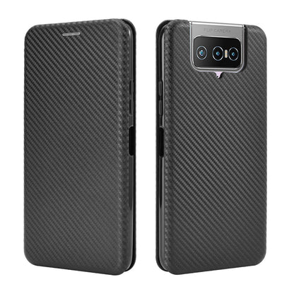 Auto-absorbed Carbon Fiber Texture Stand Leather Case with Card Slot for Asus Zenfone 7 ZS670KS/7 Pro ZS671KS