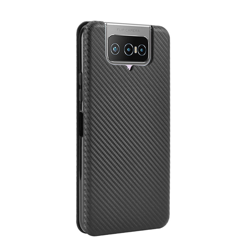 Auto-absorbed Carbon Fiber Texture Stand Leather Case with Card Slot for Asus Zenfone 7 ZS670KS/7 Pro ZS671KS