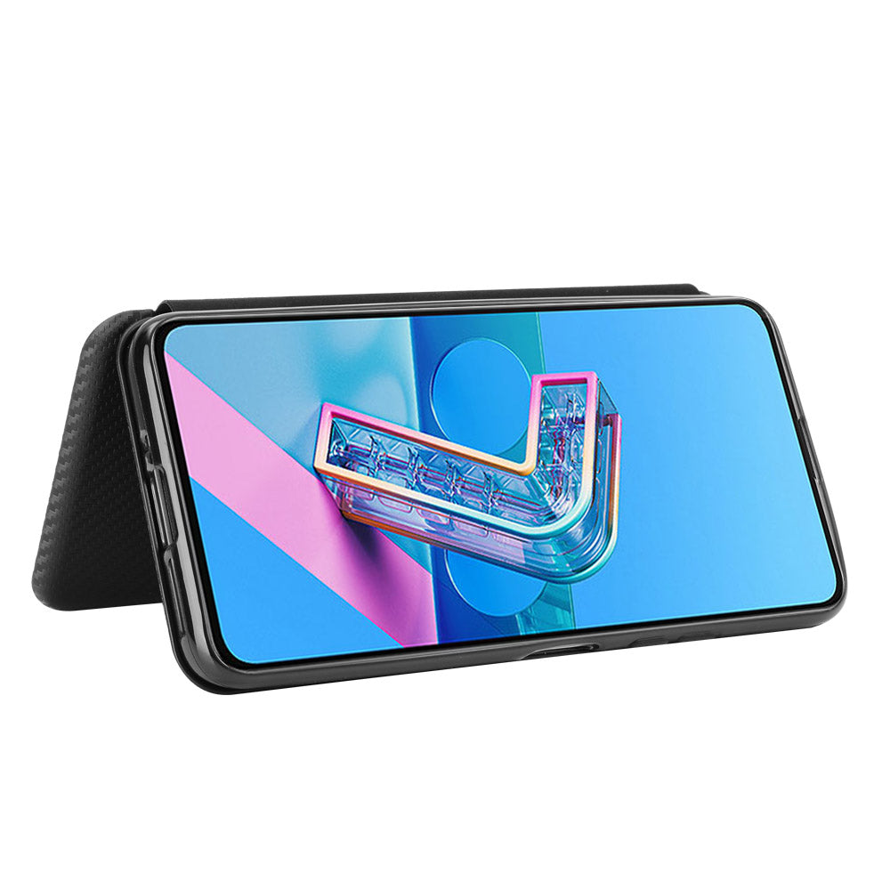 Auto-absorbed Carbon Fiber Texture Stand Leather Case with Card Slot for Asus Zenfone 7 ZS670KS/7 Pro ZS671KS