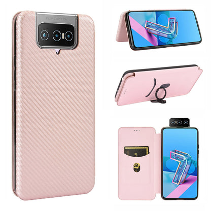 Auto-absorbed Carbon Fiber Texture Stand Leather Case with Card Slot for Asus Zenfone 7 ZS670KS/7 Pro ZS671KS