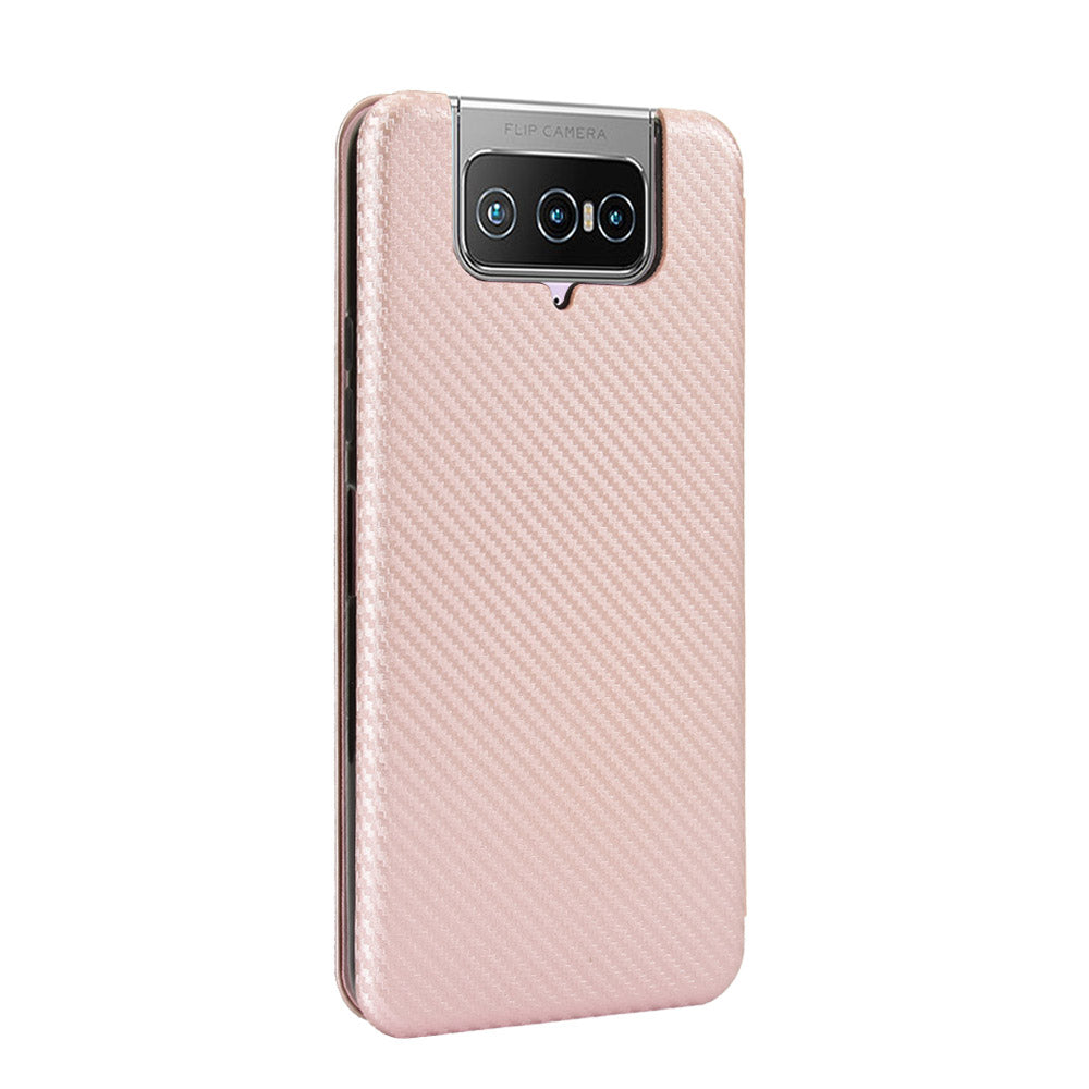 Auto-absorbed Carbon Fiber Texture Stand Leather Case with Card Slot for Asus Zenfone 7 ZS670KS/7 Pro ZS671KS