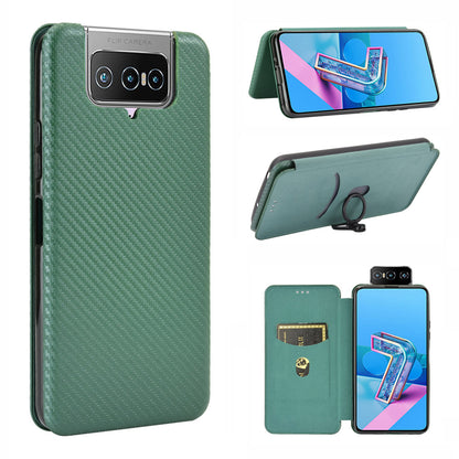 Auto-absorbed Carbon Fiber Texture Stand Leather Case with Card Slot for Asus Zenfone 7 ZS670KS/7 Pro ZS671KS