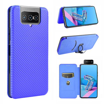 Auto-absorbed Carbon Fiber Texture Stand Leather Case with Card Slot for Asus Zenfone 7 ZS670KS/7 Pro ZS671KS