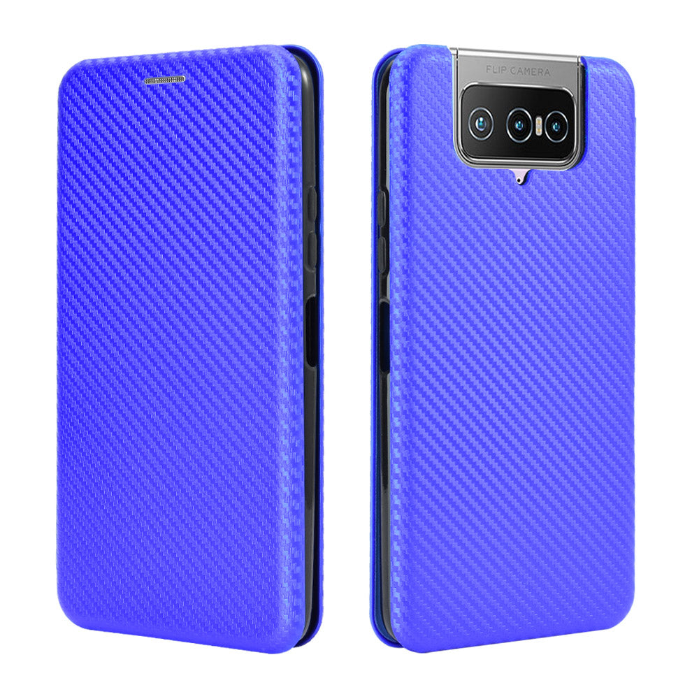 Auto-absorbed Carbon Fiber Texture Stand Leather Case with Card Slot for Asus Zenfone 7 ZS670KS/7 Pro ZS671KS