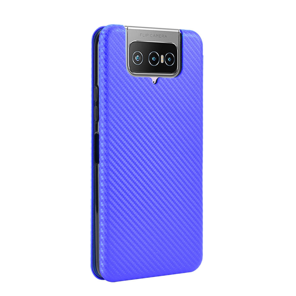 Auto-absorbed Carbon Fiber Texture Stand Leather Case with Card Slot for Asus Zenfone 7 ZS670KS/7 Pro ZS671KS