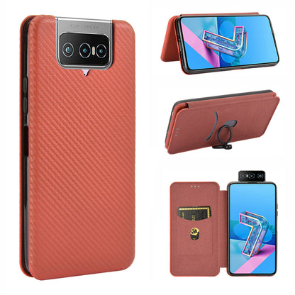 Auto-absorbed Carbon Fiber Texture Stand Leather Case with Card Slot for Asus Zenfone 7 ZS670KS/7 Pro ZS671KS