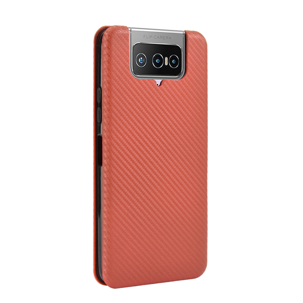 Auto-absorbed Carbon Fiber Texture Stand Leather Case with Card Slot for Asus Zenfone 7 ZS670KS/7 Pro ZS671KS