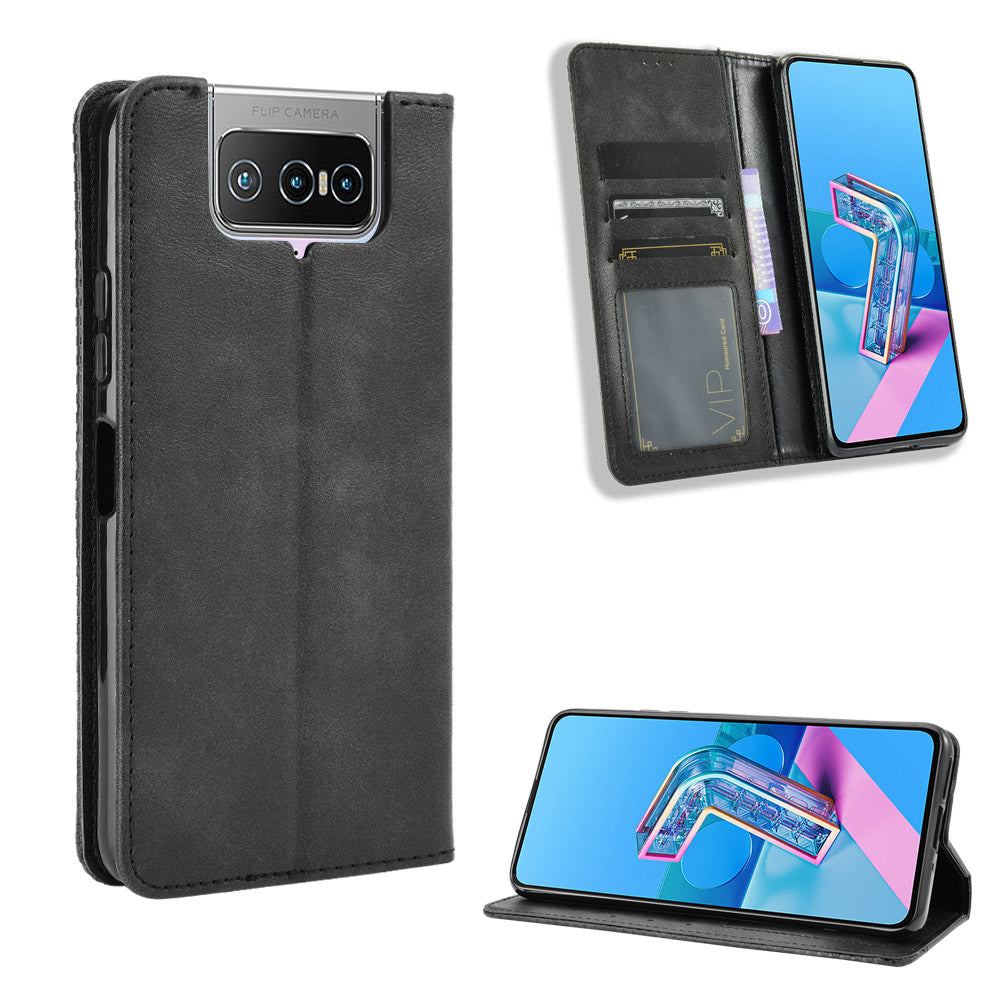 Auto-absorbed Retro PU Leather Cover for Asus Zenfone 7 Pro ZS671KS/Zenfone 7 ZS670KS