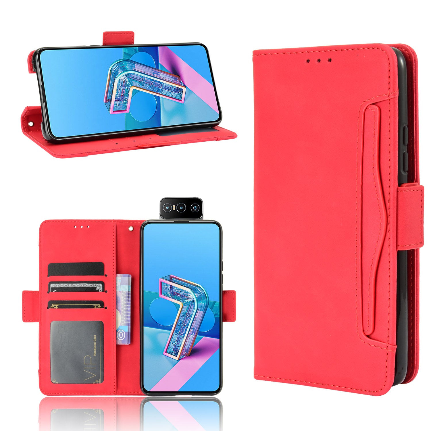 Multi-slot Leather Case Wallet Stand Shell Protector for Asus Zenfone 7 ZS670KS/Zenfone 7 Pro ZS671KS