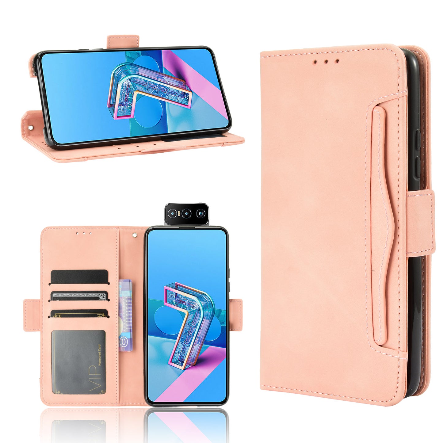 Multi-slot Leather Case Wallet Stand Shell Protector for Asus Zenfone 7 ZS670KS/Zenfone 7 Pro ZS671KS