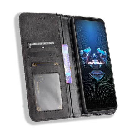 Magnetic Closure Vintage Style Phone Case Wallet Stand Leather Cover for Asus ROG Phone 5