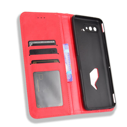 Magnetic Closure Vintage Style Phone Case Wallet Stand Leather Cover for Asus ROG Phone 5