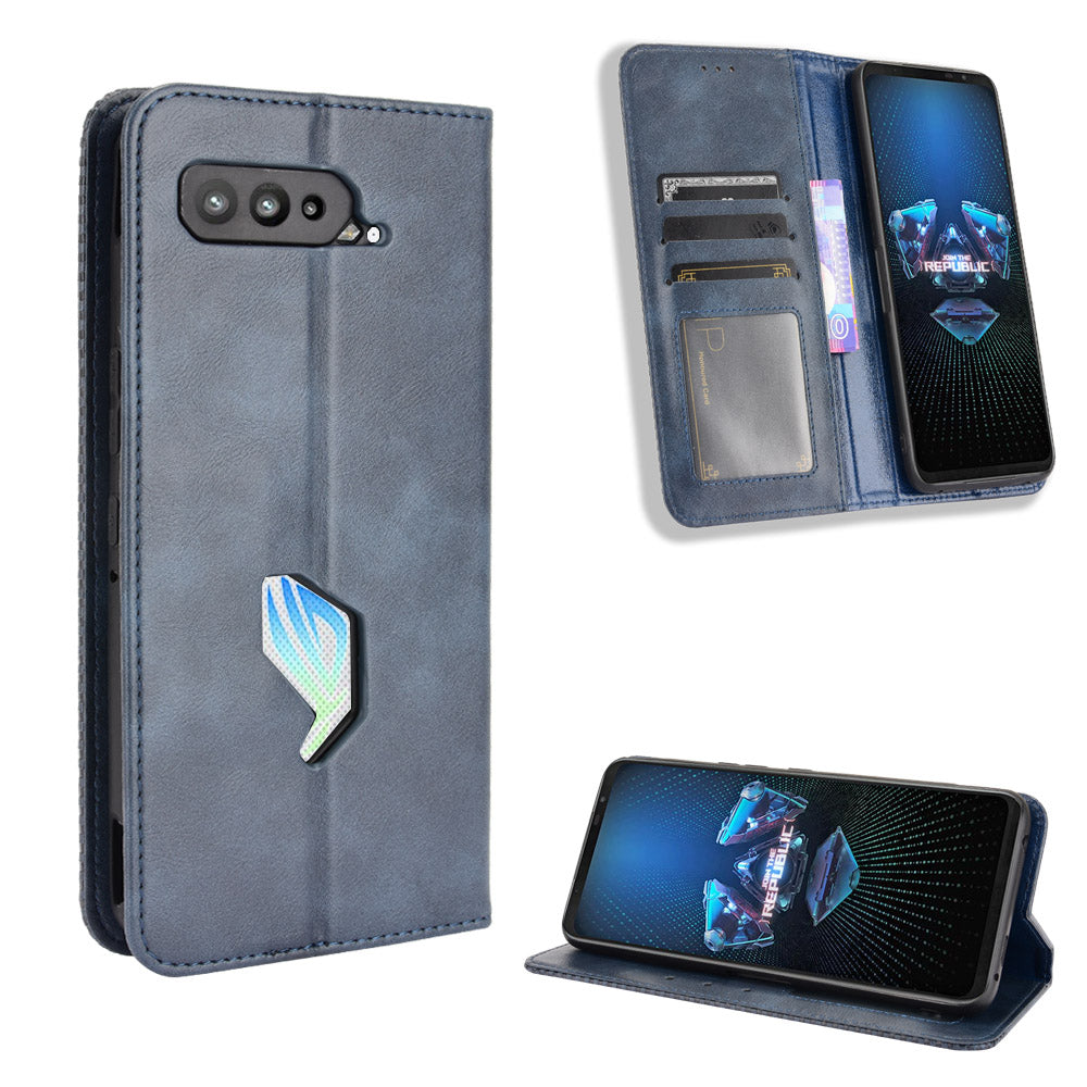 Magnetic Closure Vintage Style Phone Case Wallet Stand Leather Cover for Asus ROG Phone 5