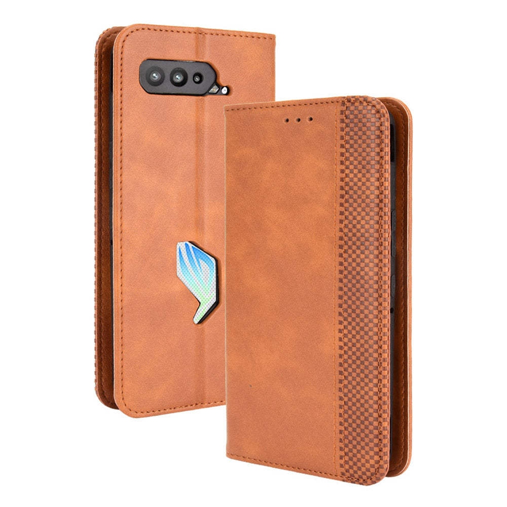 Magnetic Closure Vintage Style Phone Case Wallet Stand Leather Cover for Asus ROG Phone 5