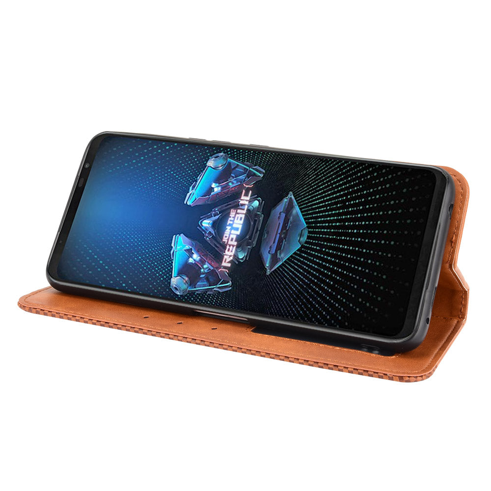 Magnetic Closure Vintage Style Phone Case Wallet Stand Leather Cover for Asus ROG Phone 5