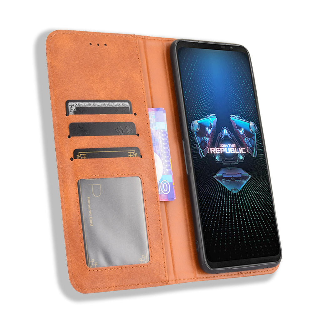 Magnetic Closure Vintage Style Phone Case Wallet Stand Leather Cover for Asus ROG Phone 5