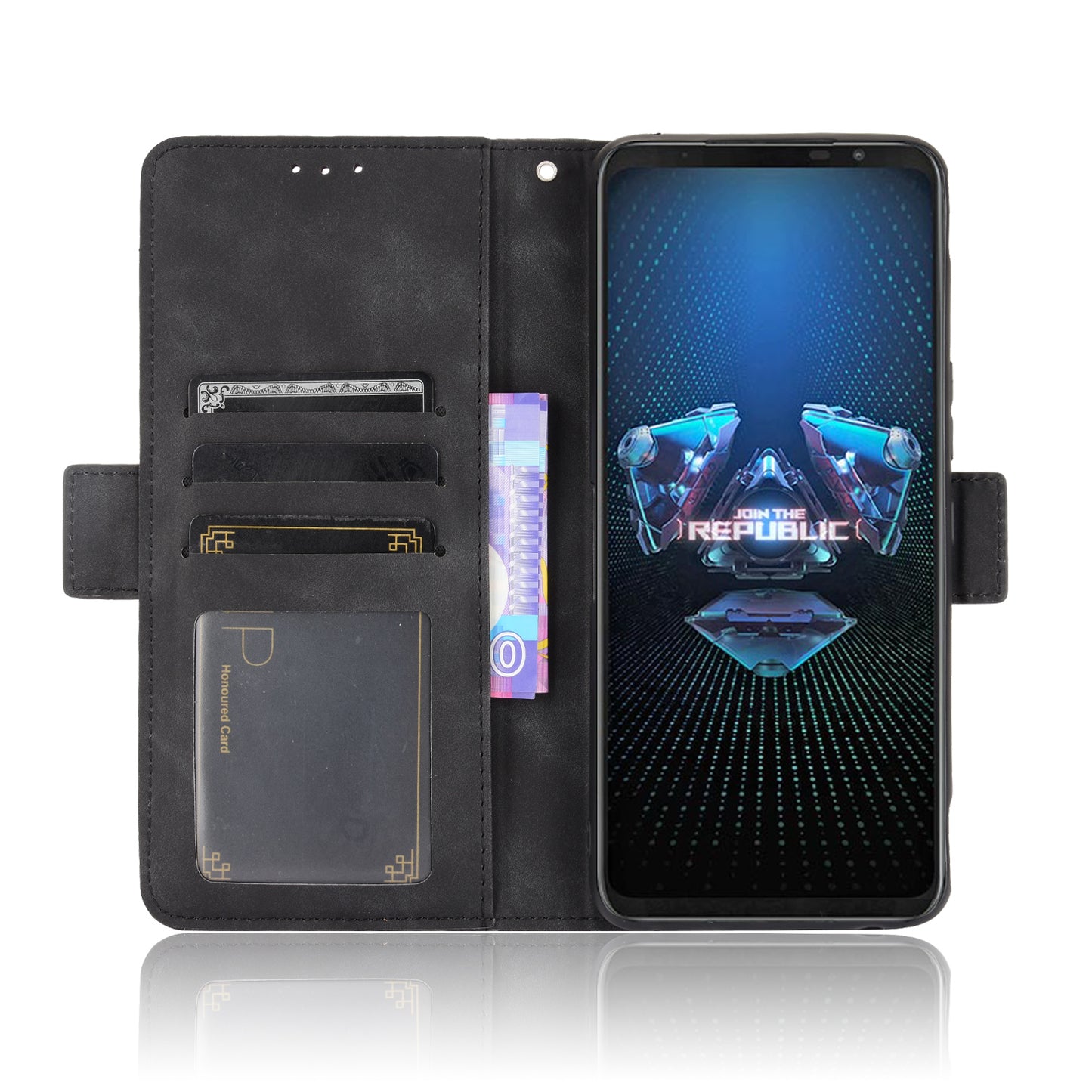 Leather Wallet Protective Case with Multiple Card Slots for Asus ROG Phone 5