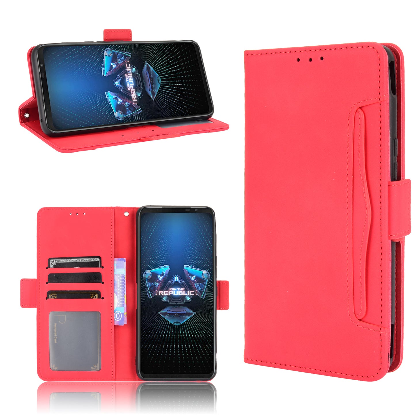 Leather Wallet Protective Case with Multiple Card Slots for Asus ROG Phone 5