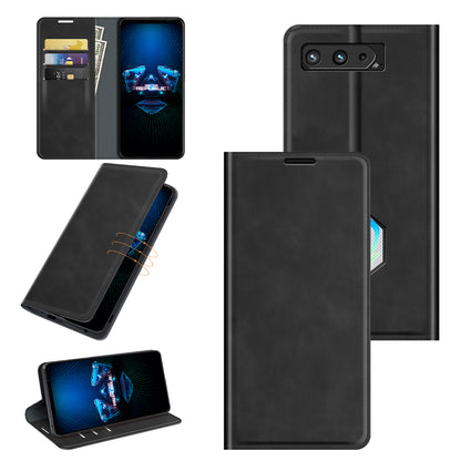 Skin-Touch Auto-absorbed Wallet Cover Leather Stand Shell for Asus ROG Phone 5