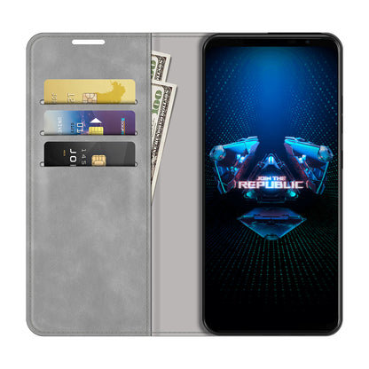 Skin-Touch Auto-absorbed Wallet Cover Leather Stand Shell for Asus ROG Phone 5