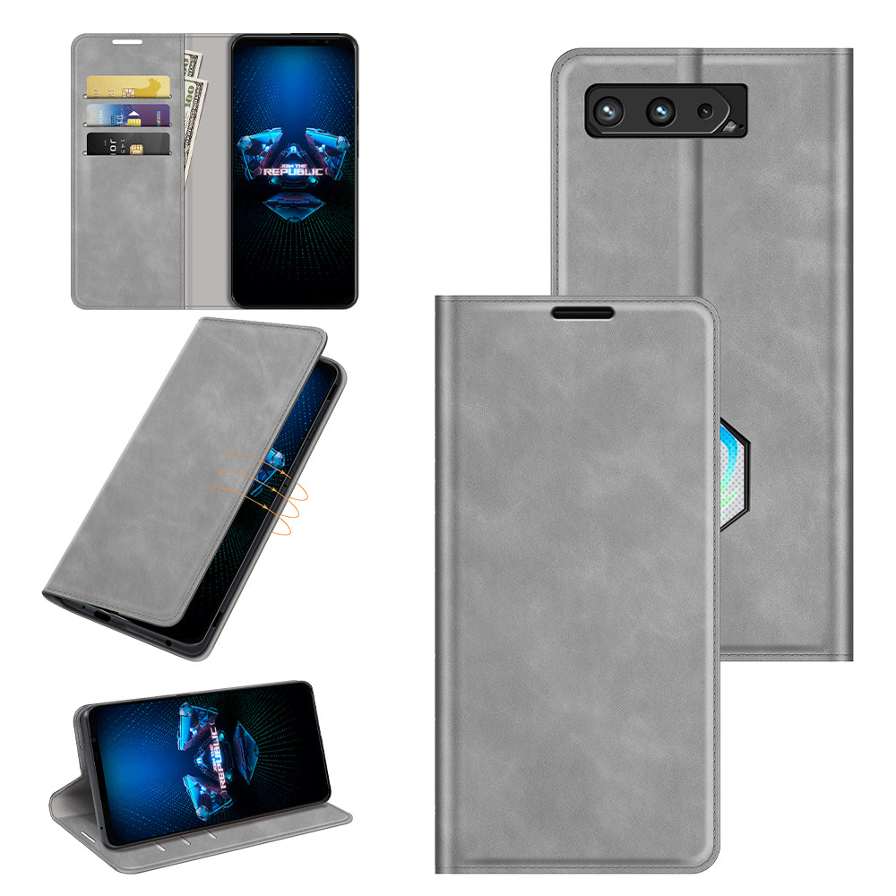 Skin-Touch Auto-absorbed Wallet Cover Leather Stand Shell for Asus ROG Phone 5