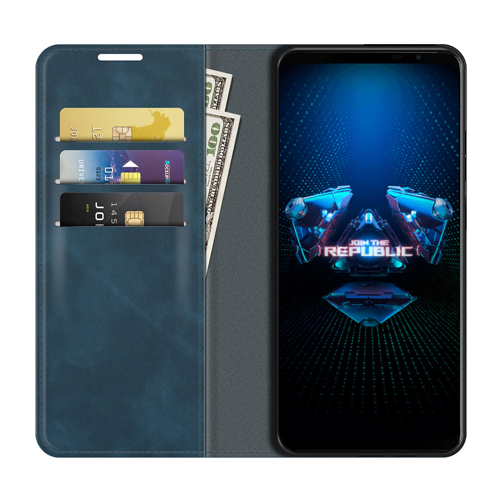 Skin-Touch Auto-absorbed Wallet Cover Leather Stand Shell for Asus ROG Phone 5